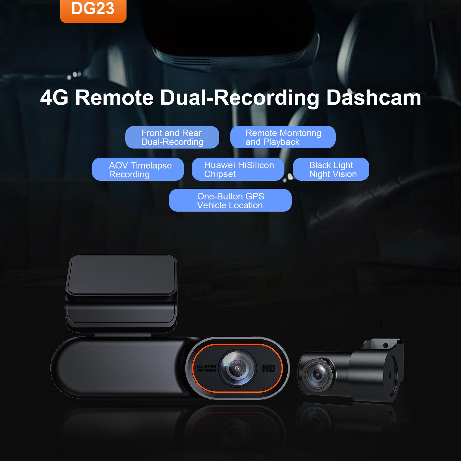 Dual Lens 2K Dash Cam 4G-Powered | Front Rear Recording + Parking Monitor