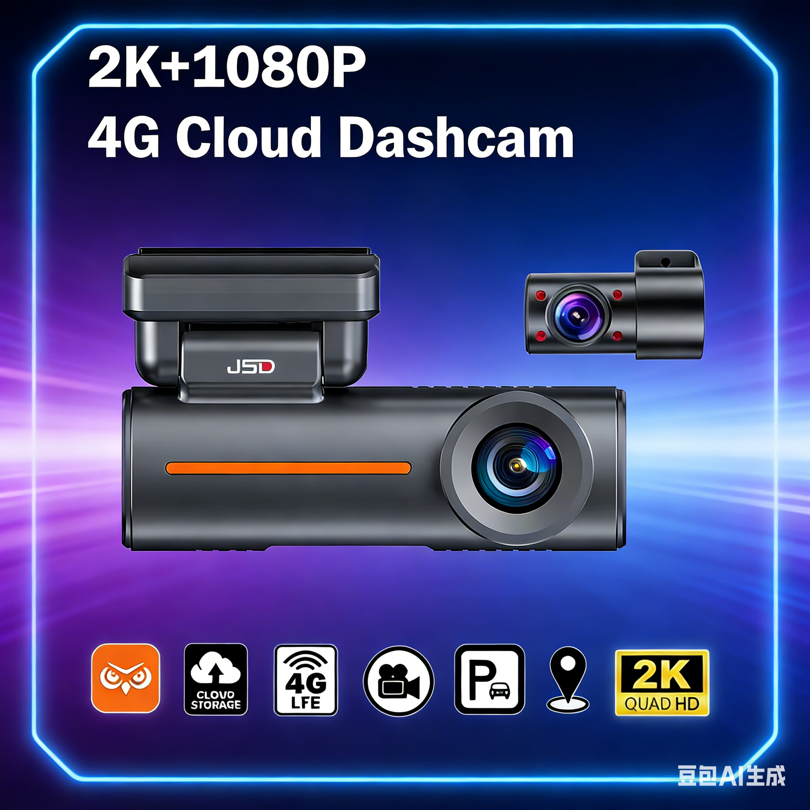Exclusive Private-Mold Dash Cam | Front 2K Rear 1080P, 4G & GPS, Real-Time Car Monitoring via APP