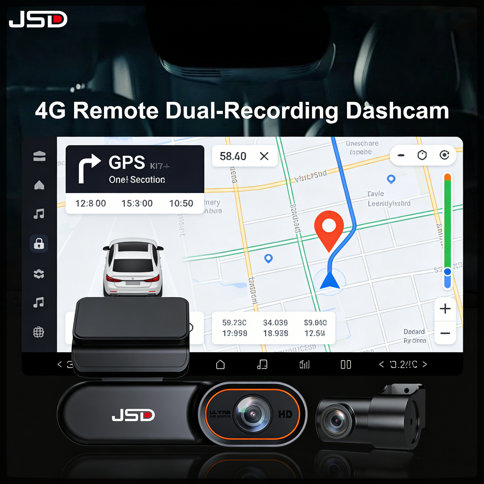Dual Lens 2K Dash Cam 4G-Powered | Front Rear Recording + Parking Monitor